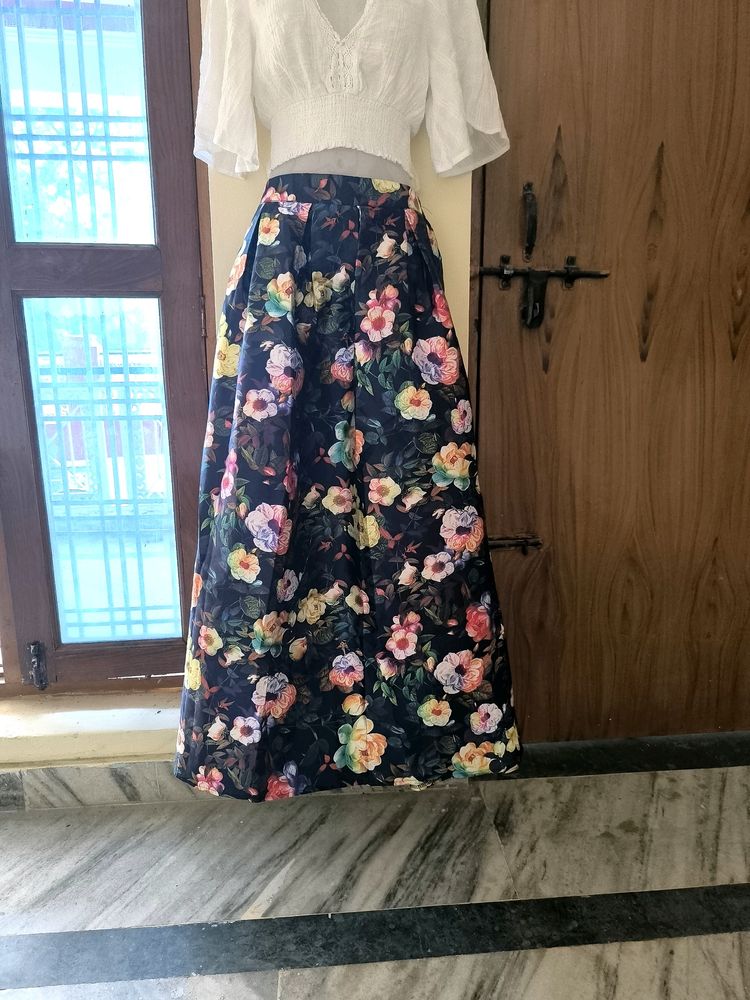 Flowers Print Long Skirt 💯💕