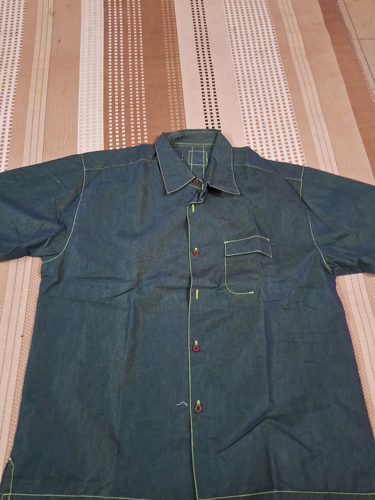 Denim Shirt With Blue N Green Mix Shade