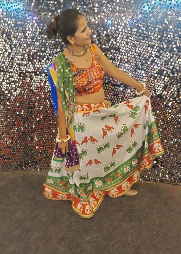 Navratri Satin Silk Printed Skirt