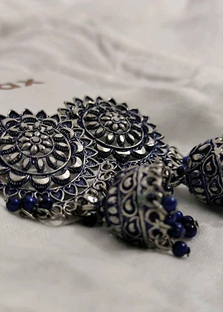 Light Weight Oxodised Blue Jhumkis