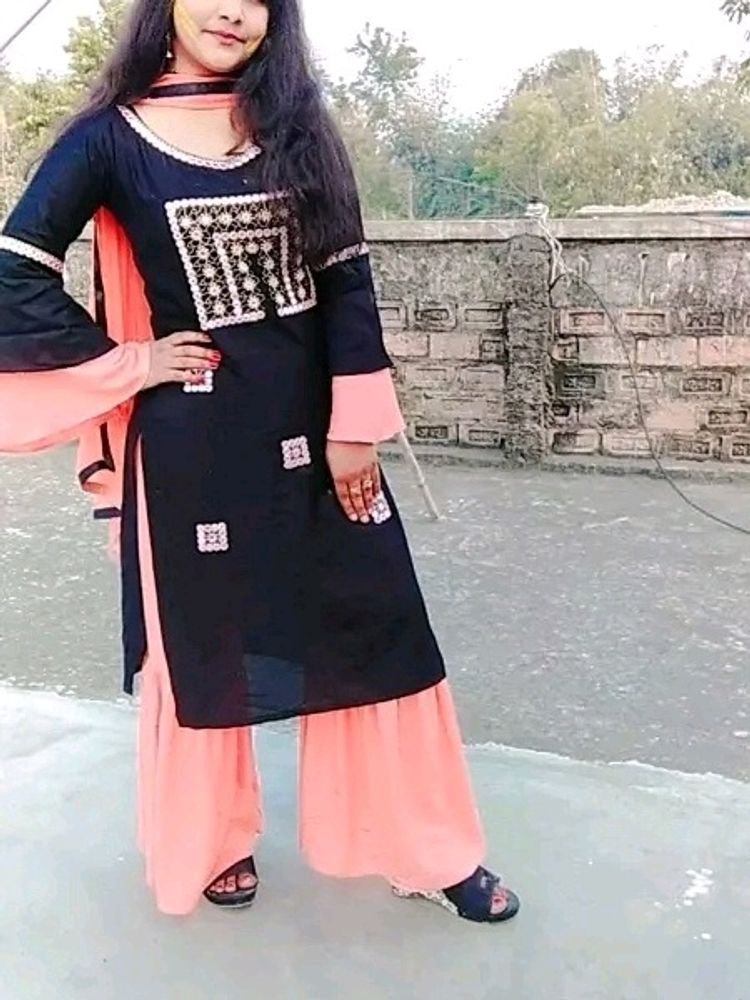 Full Kurta Set With Palazzo And Dupatta