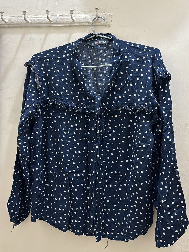 Navy Blue Top With Polka Dots