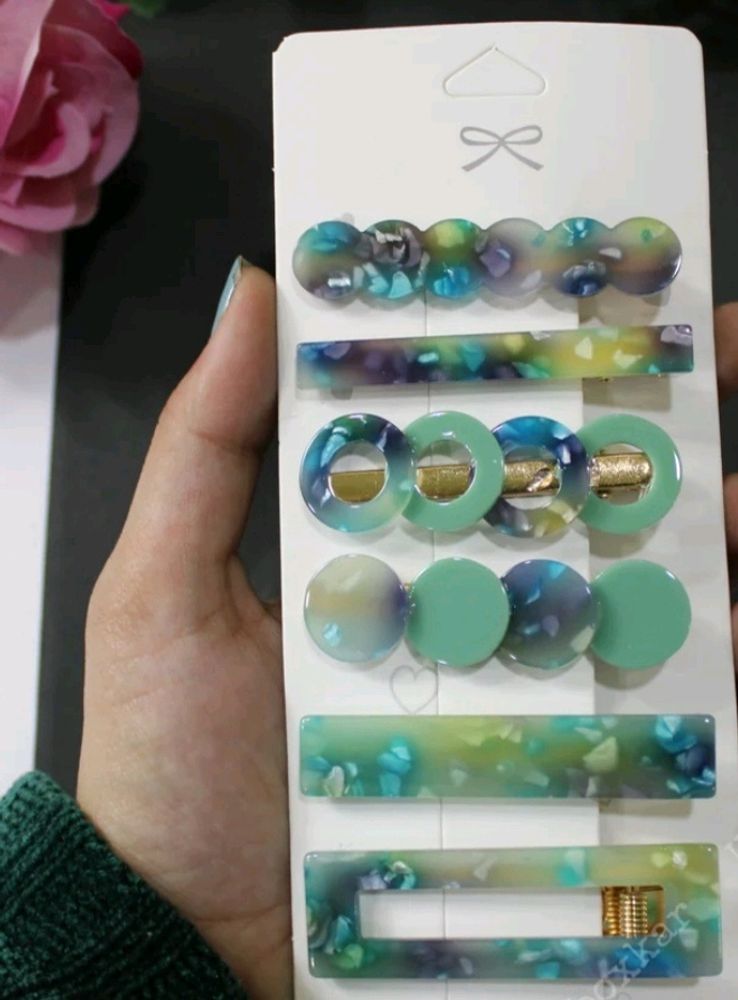 Marble Korean clips Set Of 5