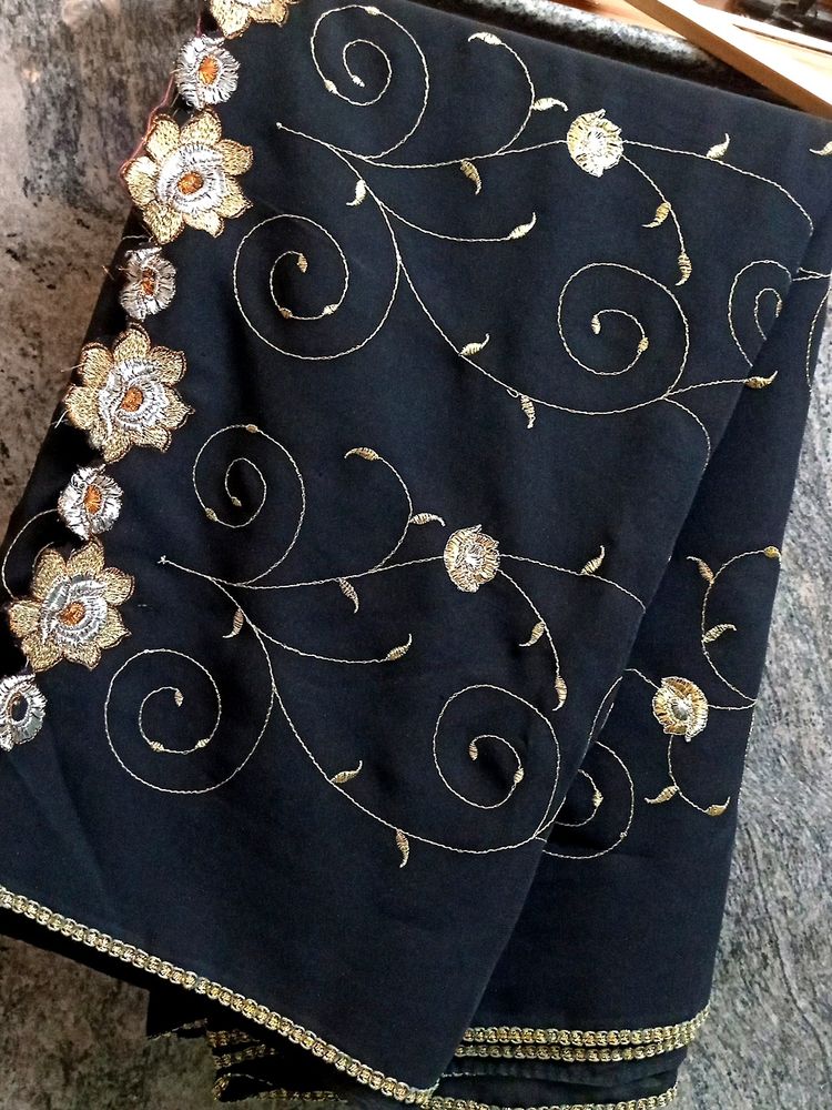 Black Floral Saree