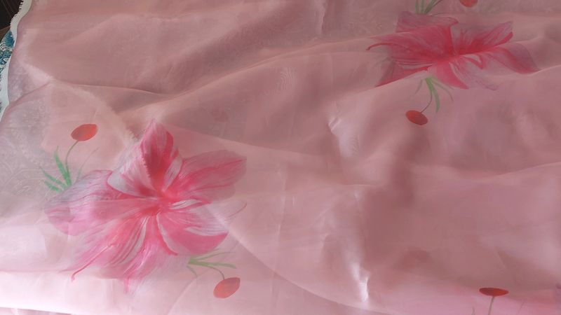 Onion Pink Organza Saree Material