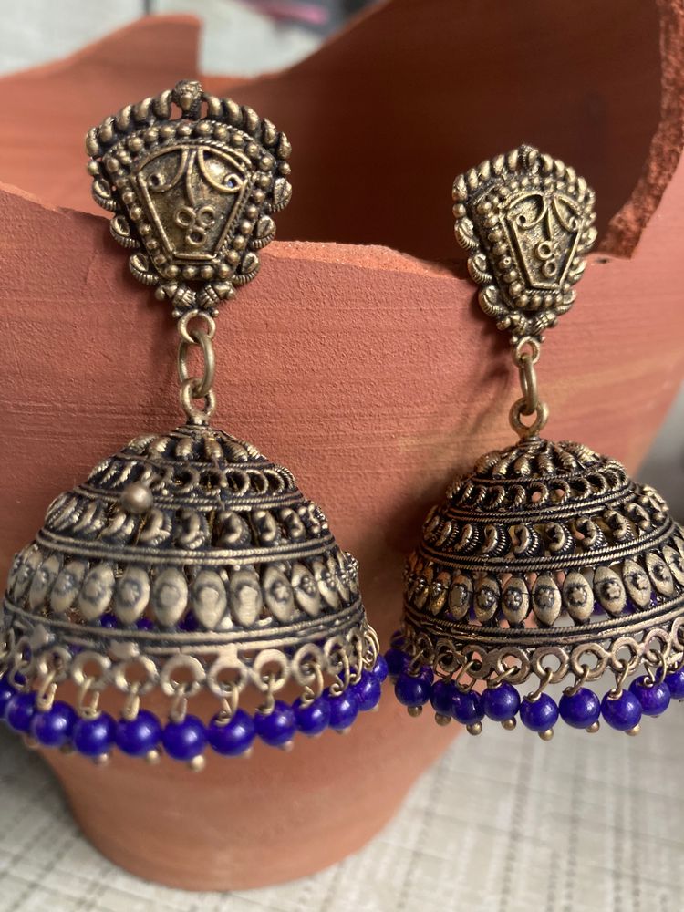 Gold Oxidised Jhumka