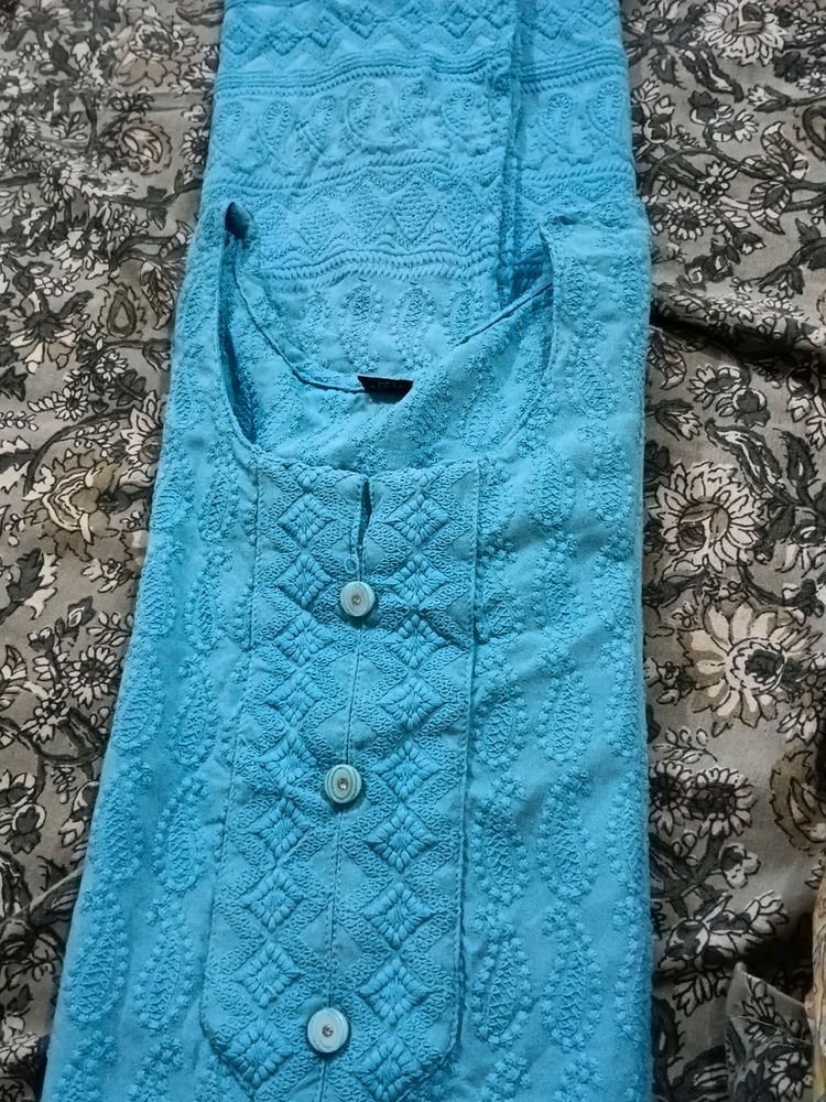 A Light Blue Heavy Embroidedry Chikankari Kurta