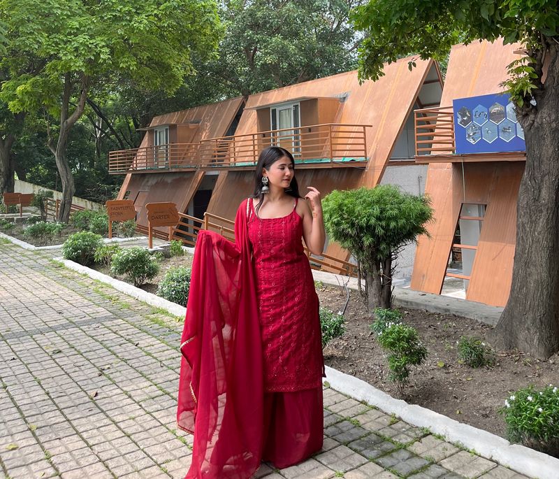 Maroon Colored Partywear Embroidered Sequence