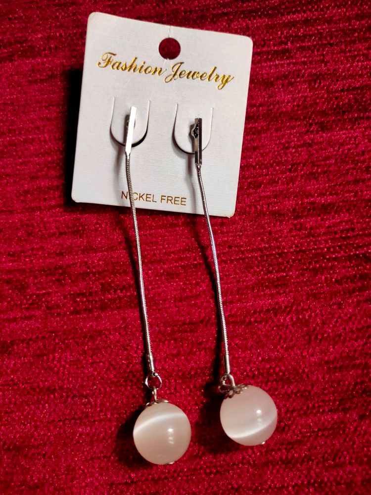 Silver Earrings With White Marble