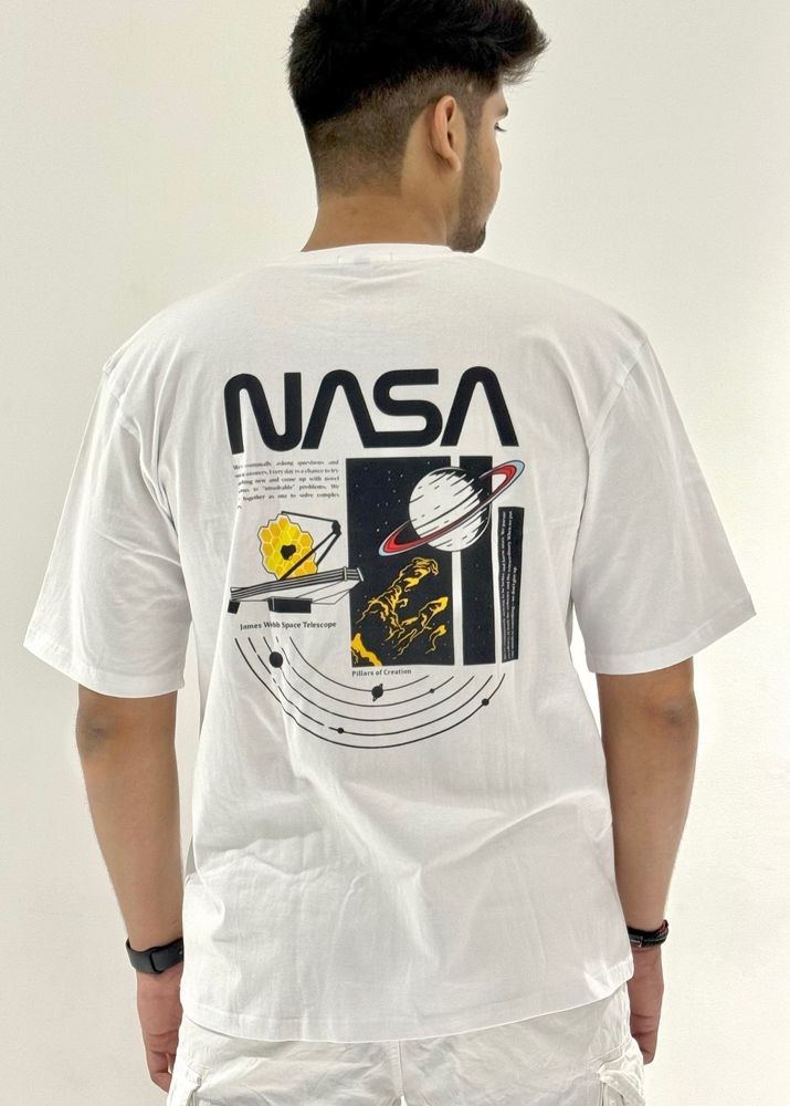 Oversize NASA Printed White Cotton New Tshirt