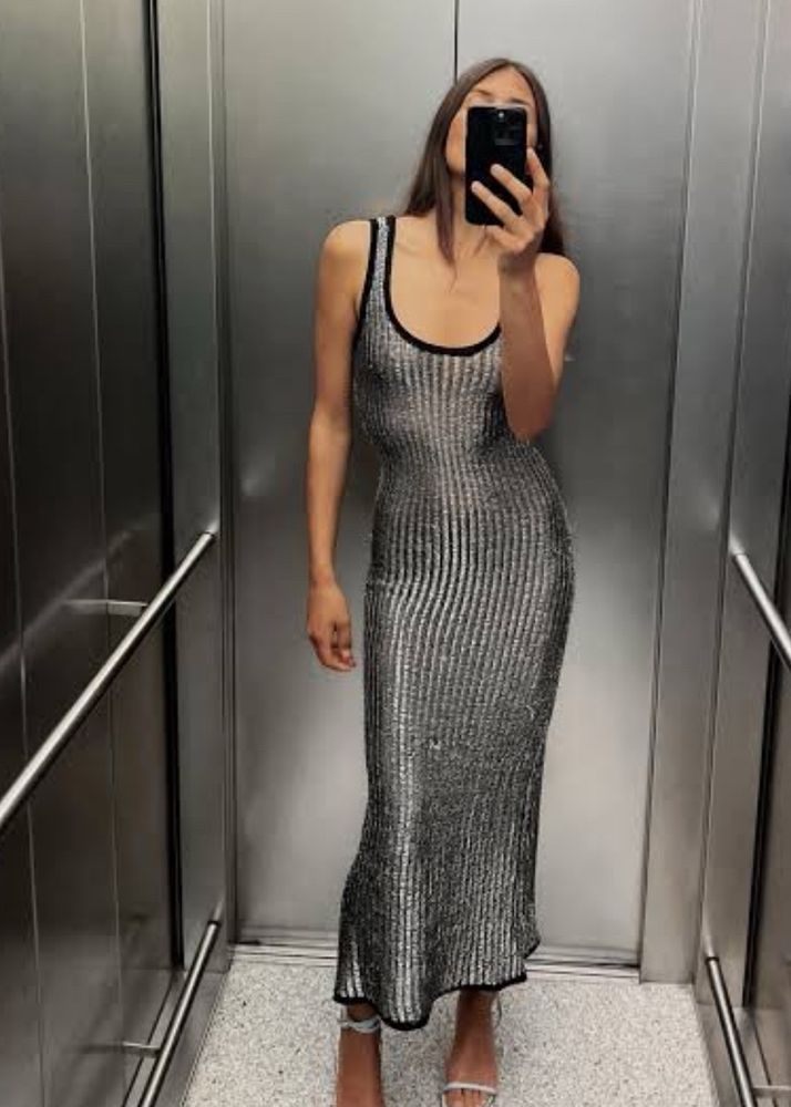 Silver Metallic Bodycon Dress