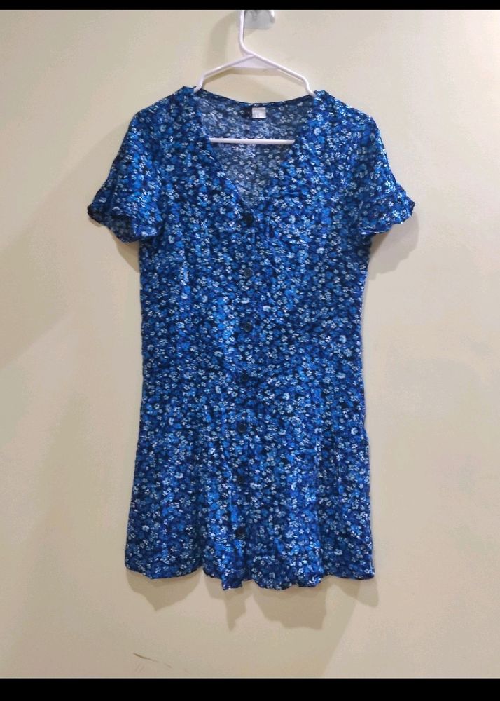 H&M Blue Front Button Dress Size 8