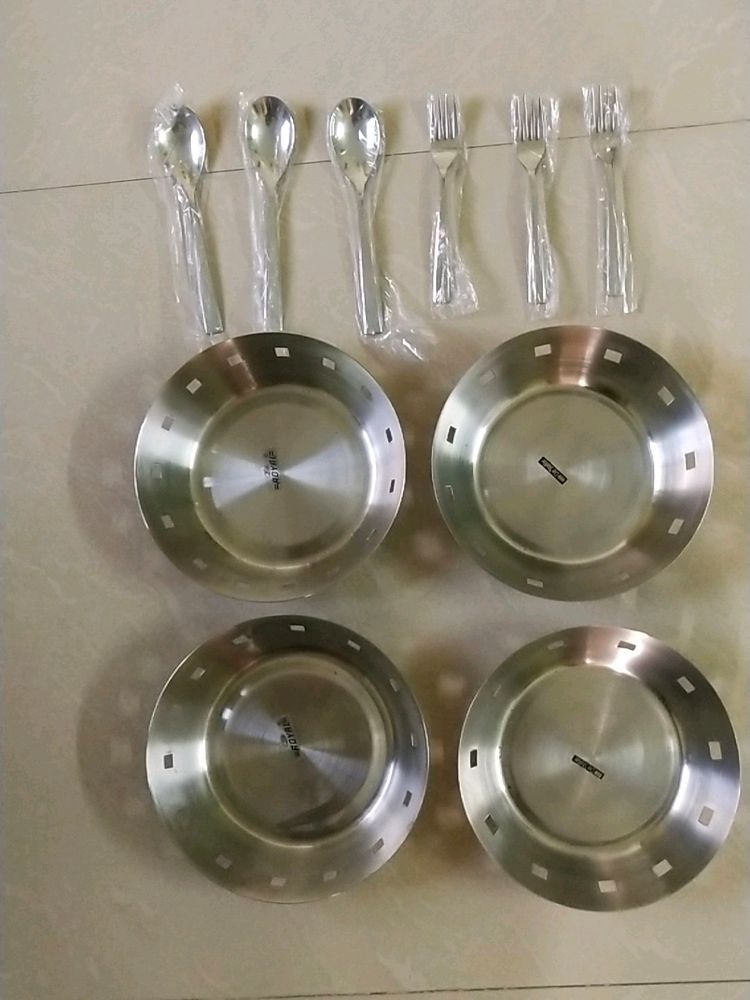 Heavy Weight 4steel Bowls With Fork And Soup Spoon