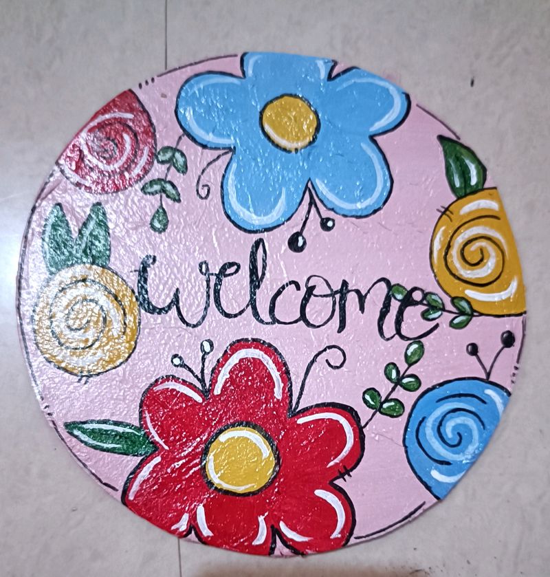 Welcome Painting With Flowers