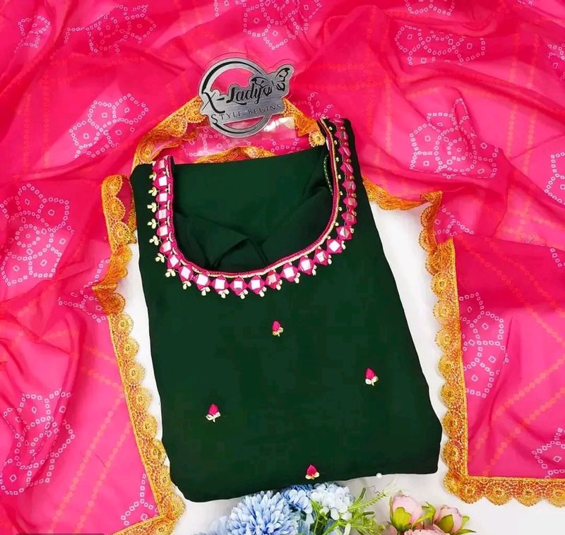 Fancy Georgette Kurti With Dupatta For Women