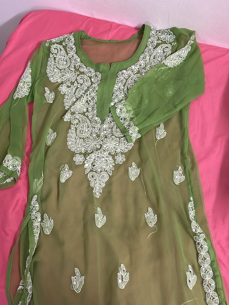 Green Glittery See Thru Kurta