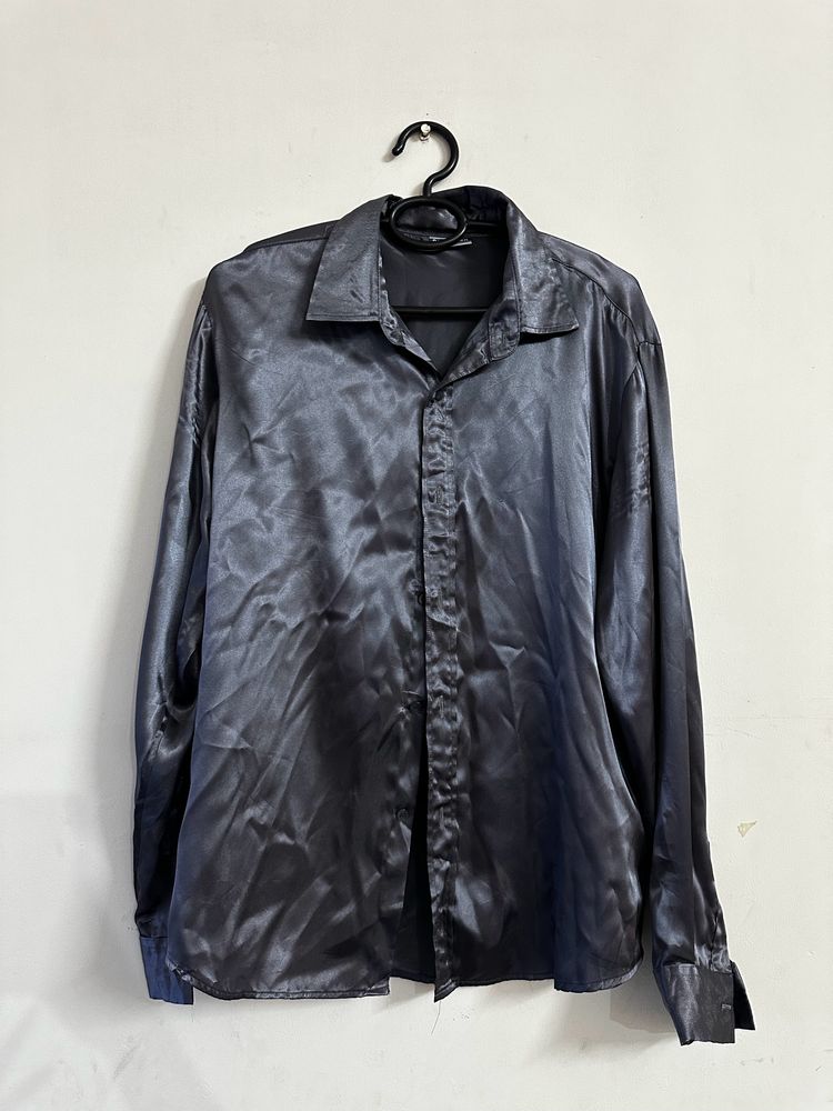 SATIN METALLIC BLUE SHIRT