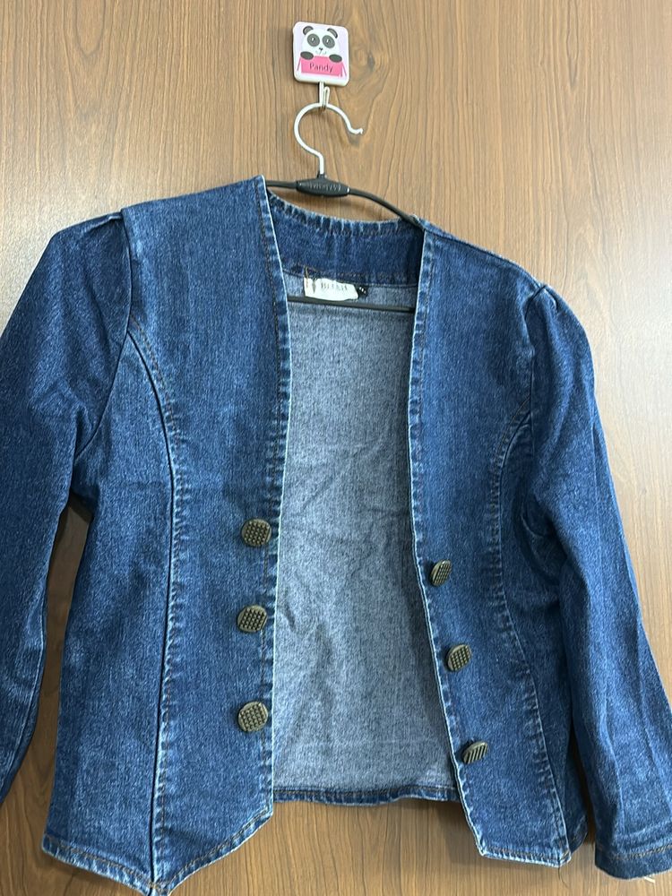 Navy Blue Crop Denim Jacket