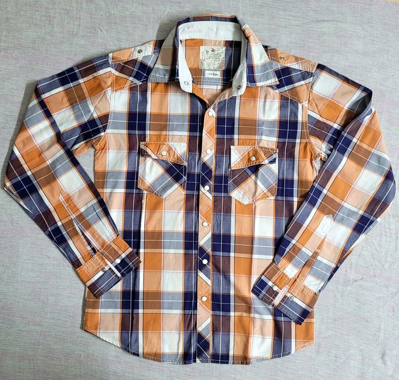 COBB ITALY ORANGE CHECKED REGULAR-FIT CASUAL SHIRT