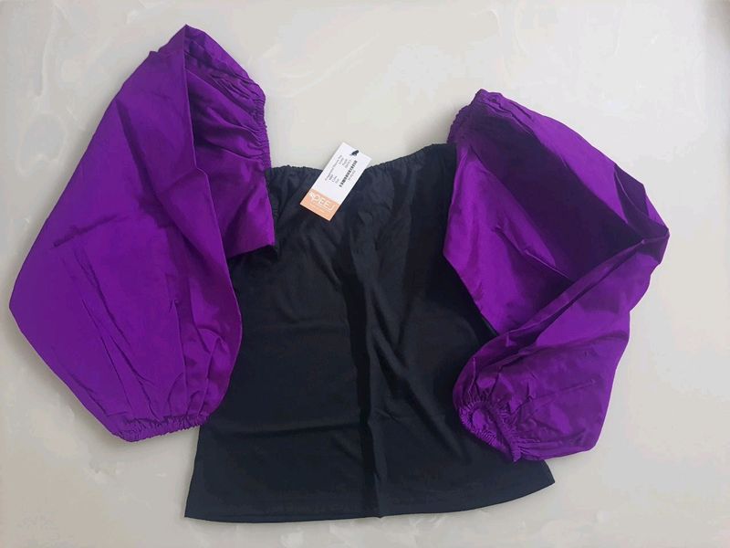 Purple Puff Sleeves Top Small Bust32"