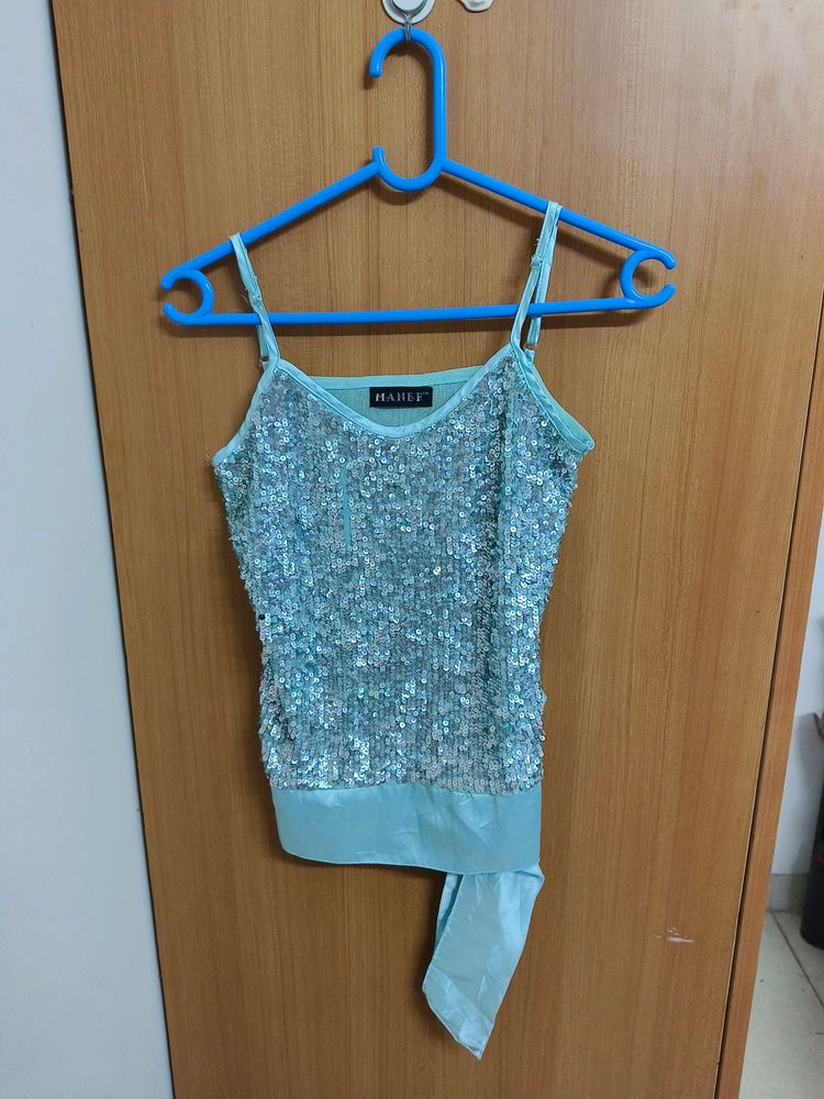 Cyan Sequin Top