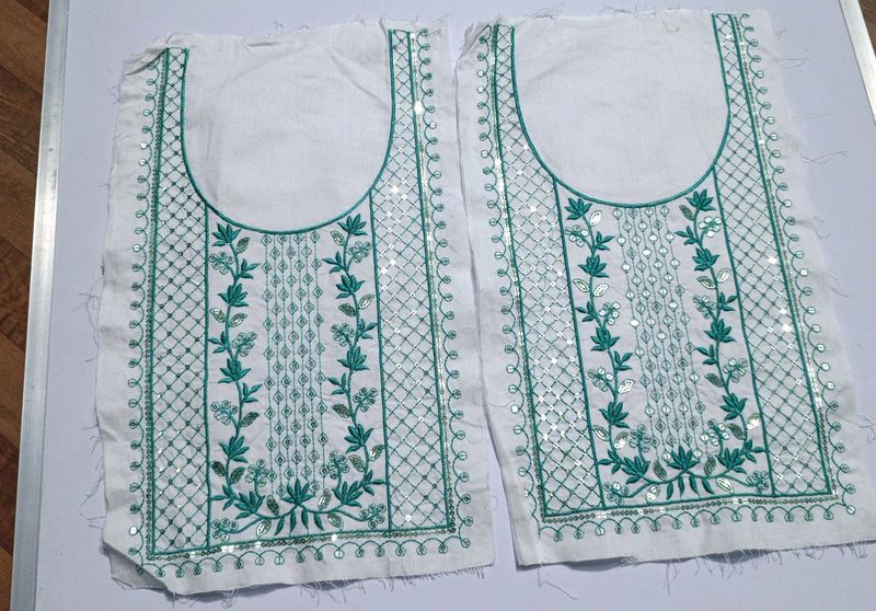 Combo Of 2 Neck Embroidery Patches White RamaGreen