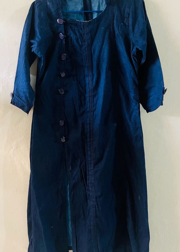 Navy Blue Slited Jeens Kurtha