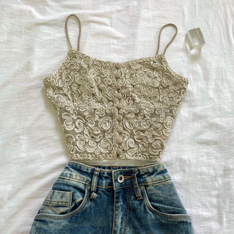 Trendy Button Down Pinterest Crop Top