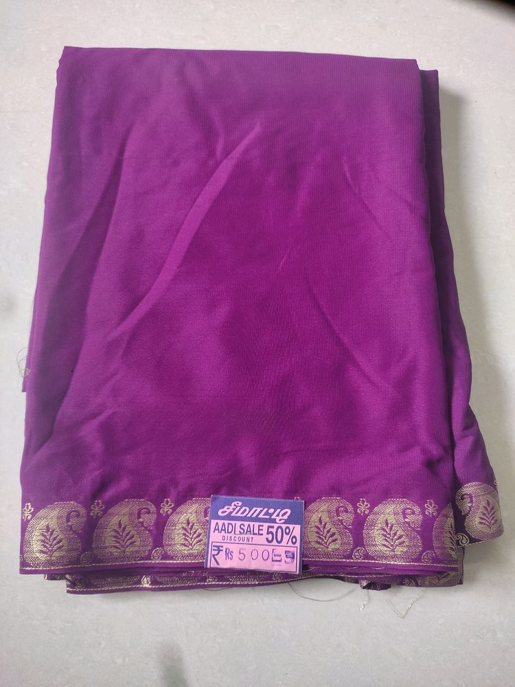 New Purple Satin Saree With Zari