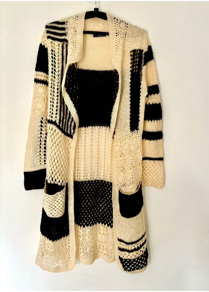 White Black Stripped Cardigan