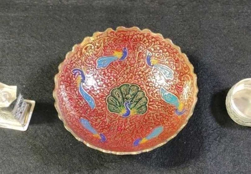 Gold Plated Peacock Embossed Pure Brass Fruit Bowl