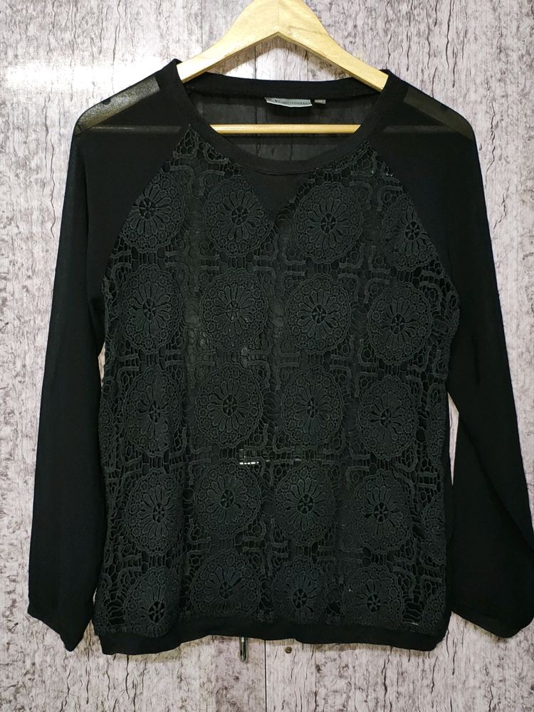 Black 40 Size Net Top For Women Fashion Wear