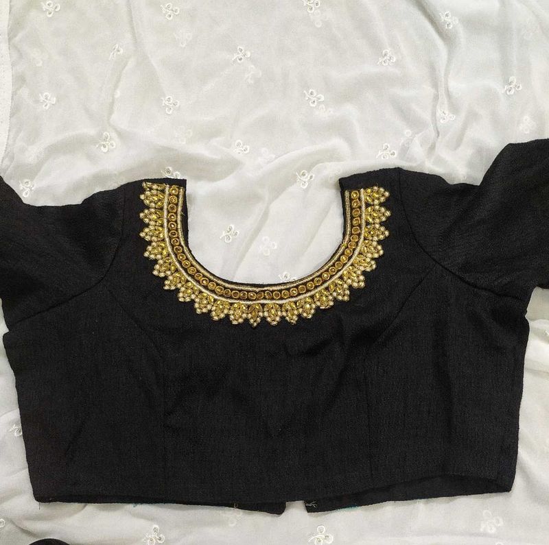 Black Blouse With Colour Border,3/4th Sleeves