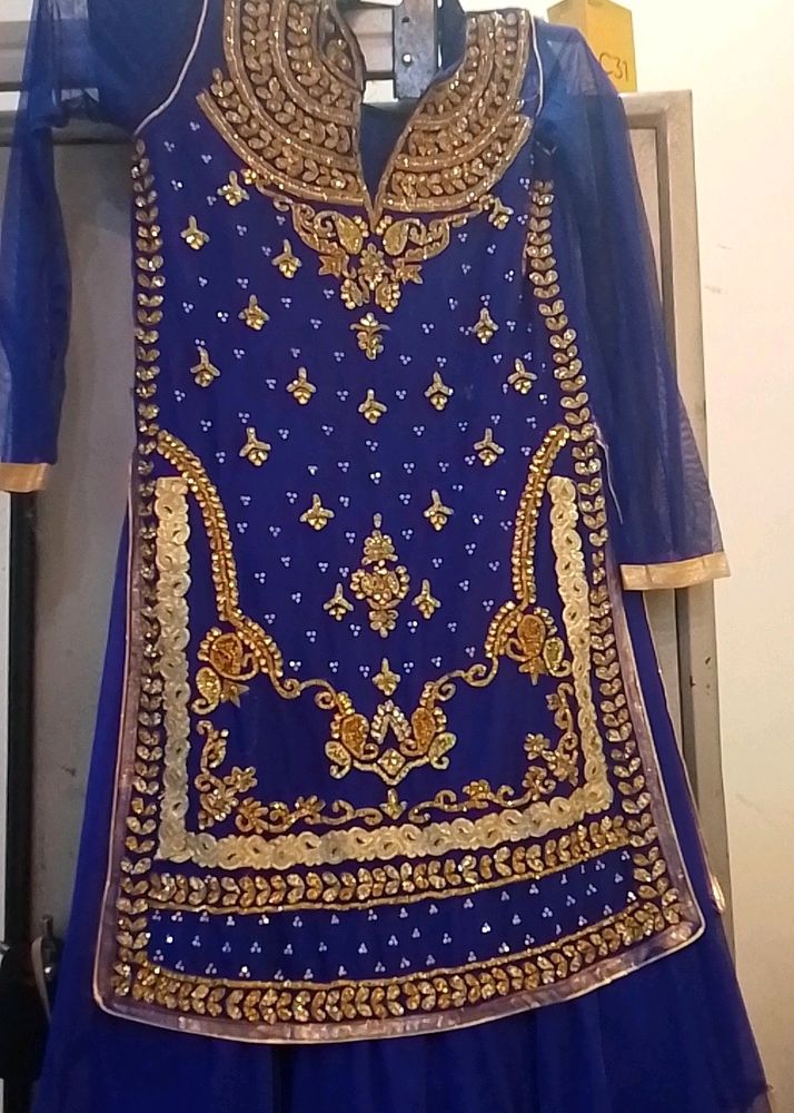 Royal Blue Partywear Gherdaar Gown