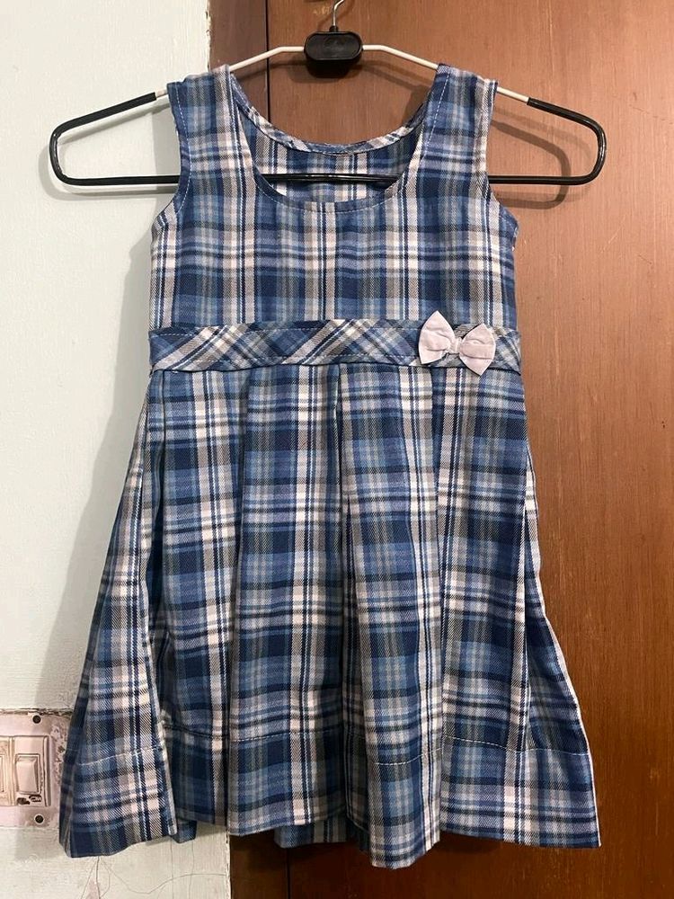 Blue Checked Frock With Concealed Zipper