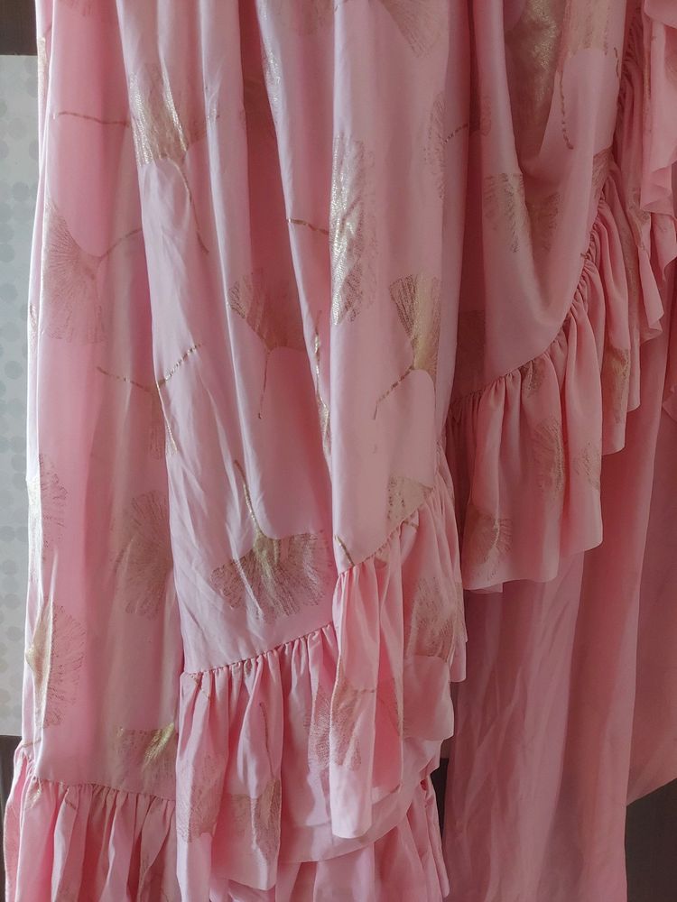 Pink Ruffle Sari Only