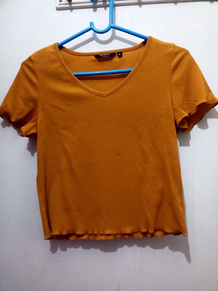 Women Ribbed Mustard Crop Top