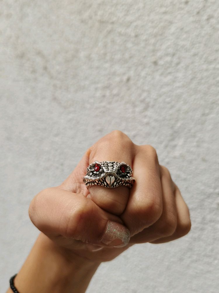 Gothic Owl With Red Eyes Ring