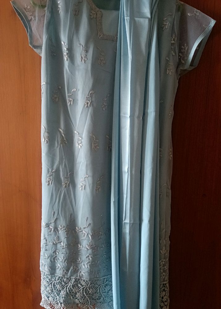 3 Piece Blue Net  Dress