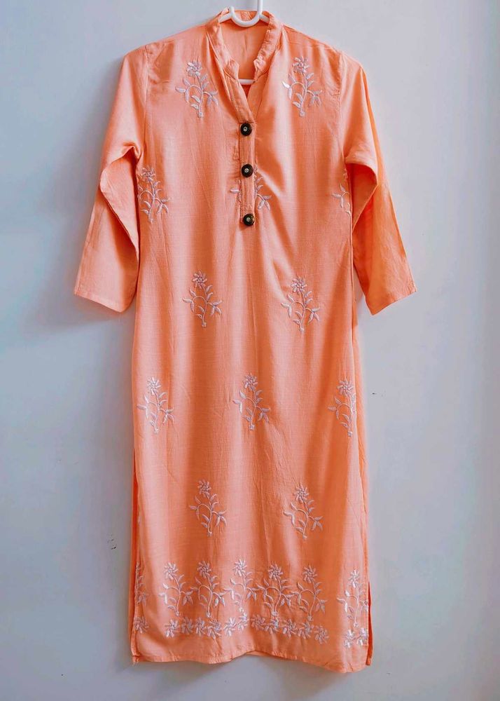 Embroidered Peach Kurta