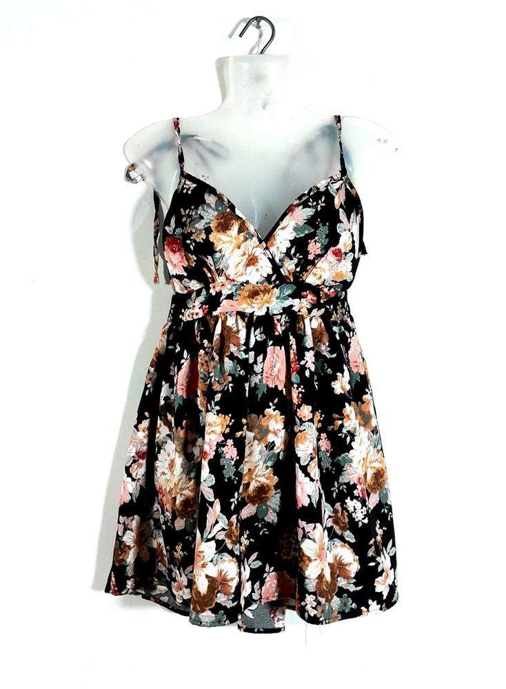 Black Printed A Line Dress For Women's