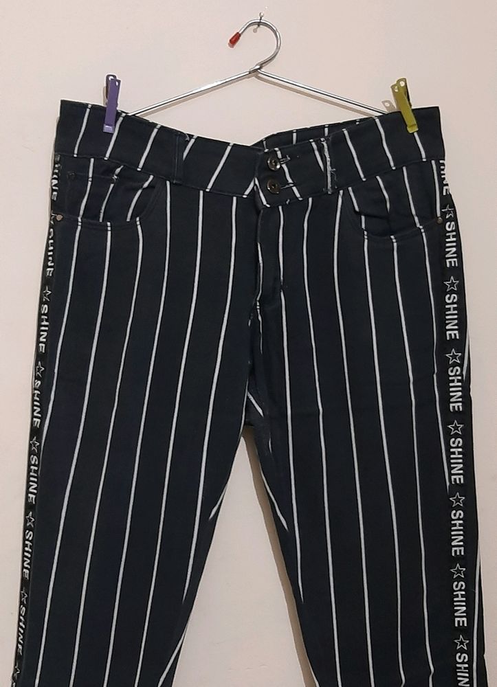 Slim Fit Striped Trousers For Women