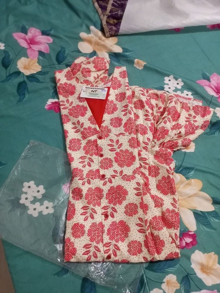 New Aline Flower Print Cotton Kurti