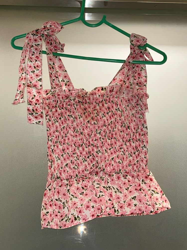 Urbanic Pink Floral Tie Detail Top