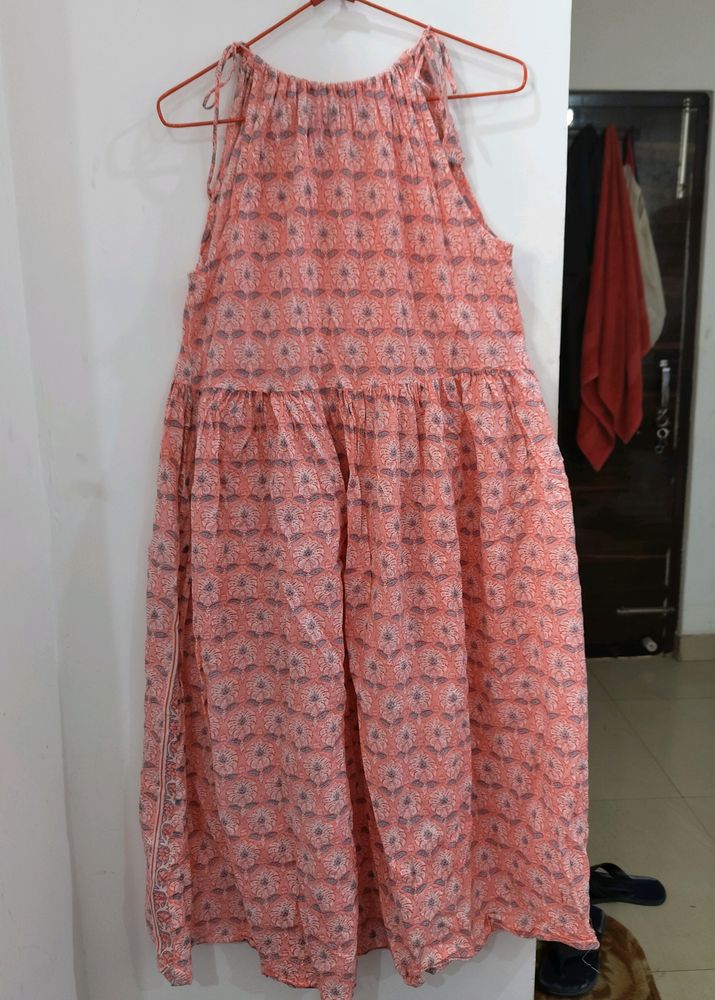 Pink Block Print Haulter Neck Maxi Dress