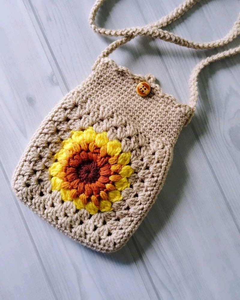 Sunshine Sunflower Crochet Sling Bag