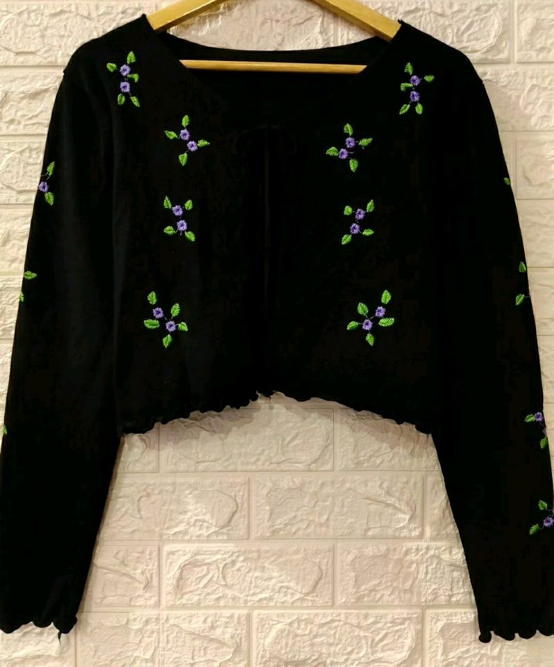 Black Floral💜 Tie-up Cardigan