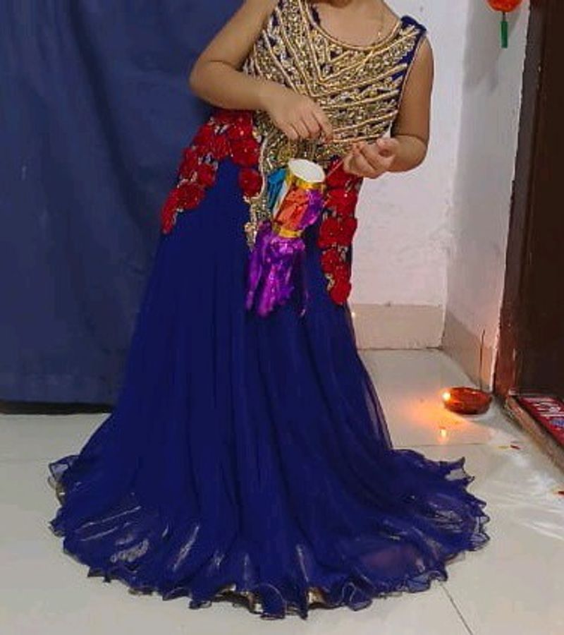 Royal Blue Embellished Gown for Kid Girls