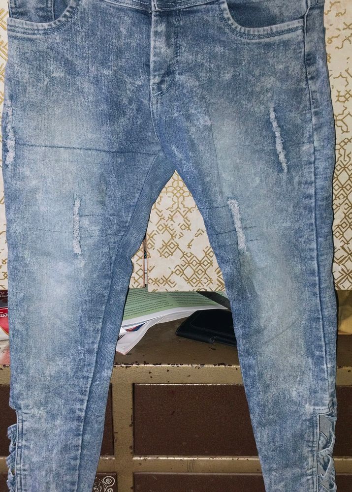 Blue Jeans With Side Cut Design