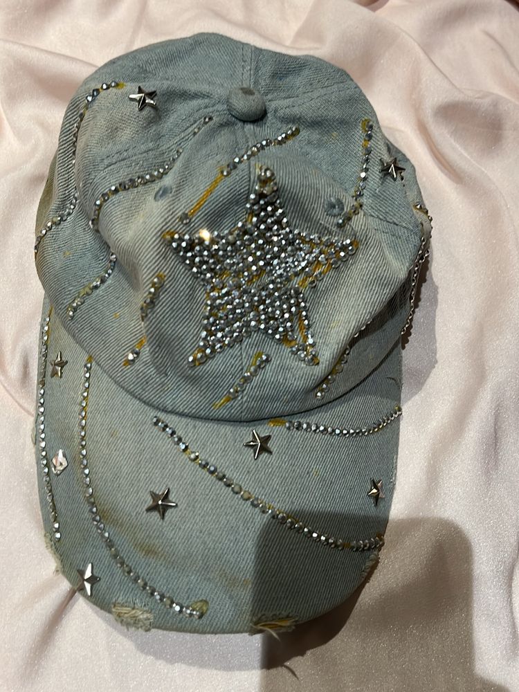 Denim Cotton Embellished Cap